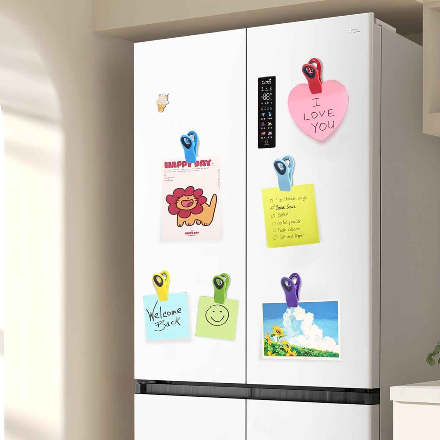 12 Pack Chip Clips, Magnetic Bag Clip with Airtight Seal for Chips, Bread, Snacks, Fridge Organizer Kitchen Storage Clips Multicolor