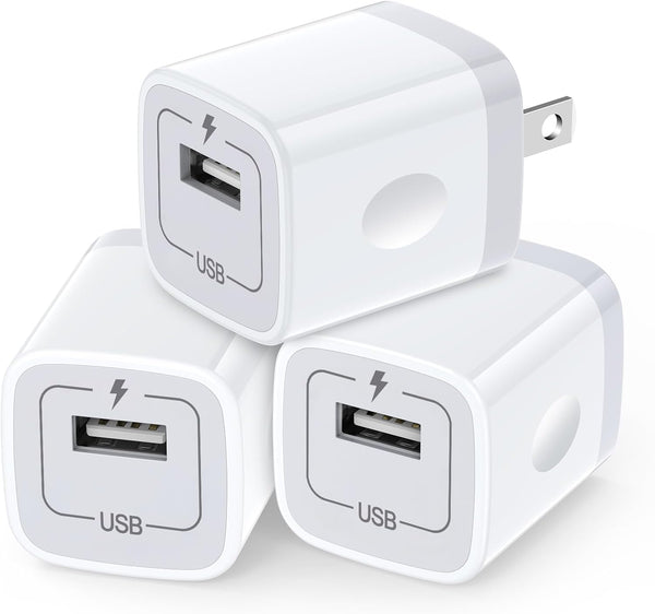 Single Port USB Wall Charger, 3 Pack, Travel, Black, Compatible with Multiple Devices