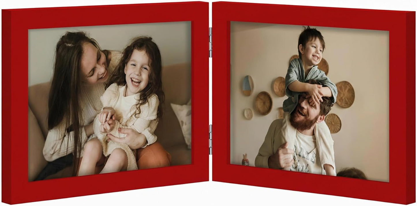 decorUhome Double 4x6 Picture Frame Vertical, Engineered Wood Bifold Photo Frame with Plexiglass for Tabletop Display, 4x6, Black