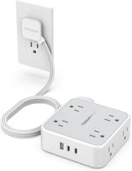TESSAN 5 Ft flat plug extension cord with 3 USB, 8 outlets, 900J surge protection for office, dorm room essentials