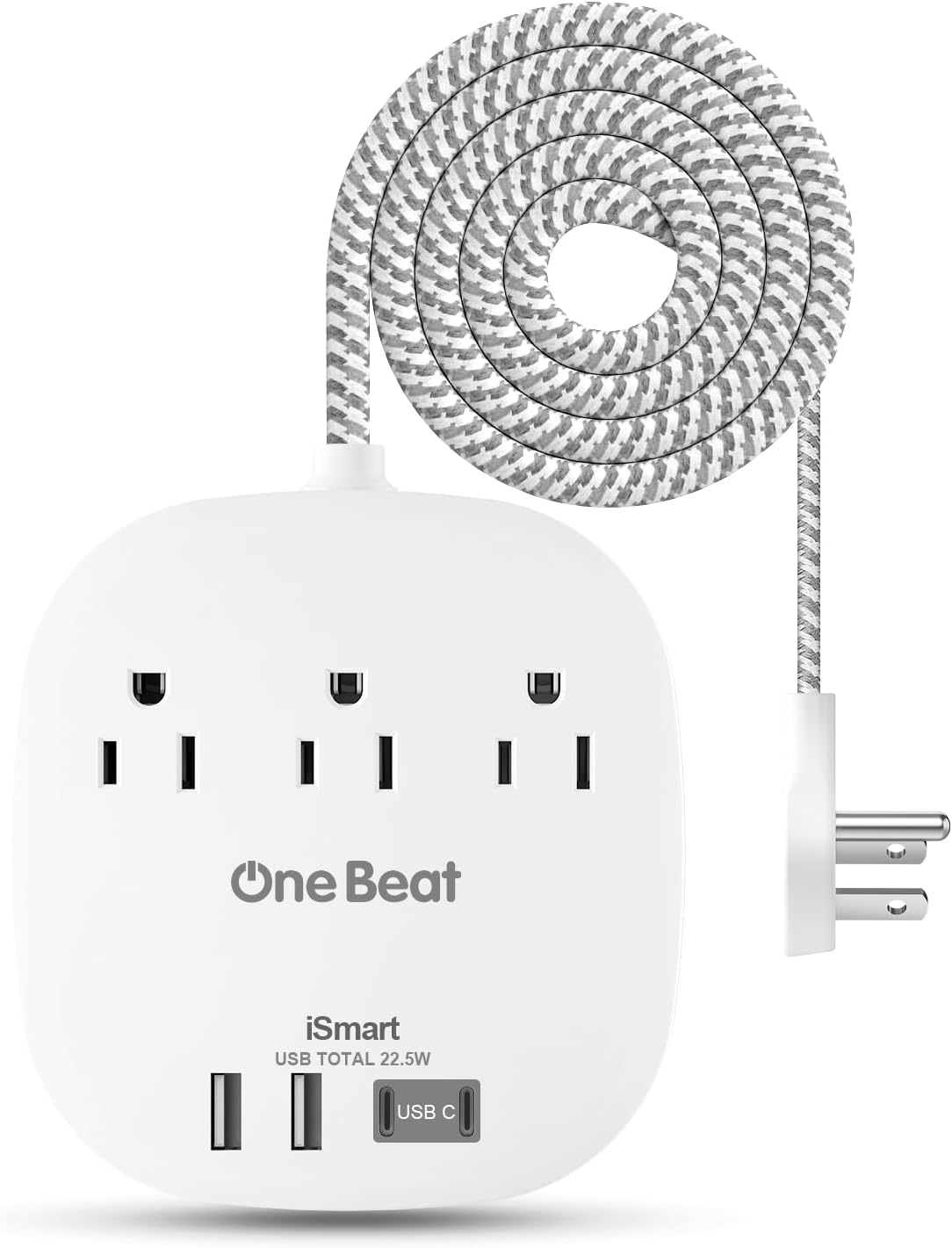 Flat Plug Power Strip – 5Ft Ultra Flat Extension Cord with 3 Outlets & 4 USB Ports (2 USB-C), 22.5W Desktop Charging Station for Cruise & Travel