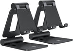Nulaxy 2 Pack Fully Aluminum Dual Folding Cell Phone Stand, Adjustable Foldable Desktop Phone Holder for Desk Compatible with iPhone 17 16 15 14 13 12 11 Pro Max Xs Xr X 8, All Phones, Black & Silver