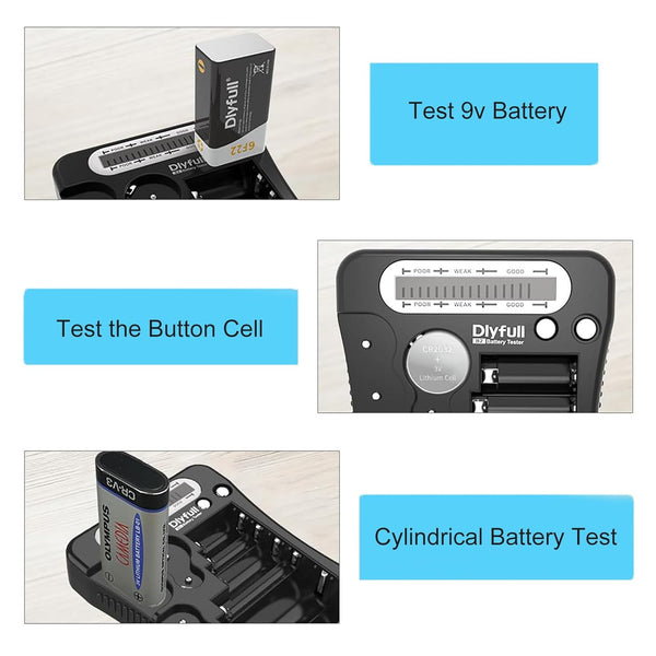 Battery Tester, LCD Display Universal Battery Checker for AA AAA C D 9V CR2032 CR123A CR2 CRV3 2CR5 CRP2 1.5V/3V Button Cell Batteries, 1x AAA Batteries Included