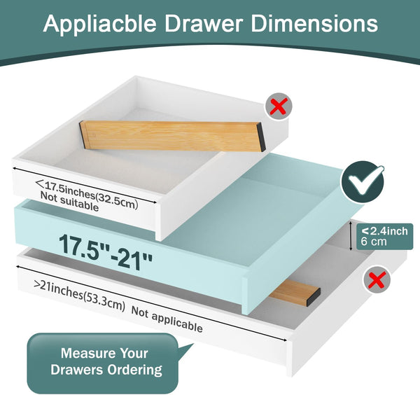 Adjustable bamboo drawer dividers for kitchen, dresser, and closet