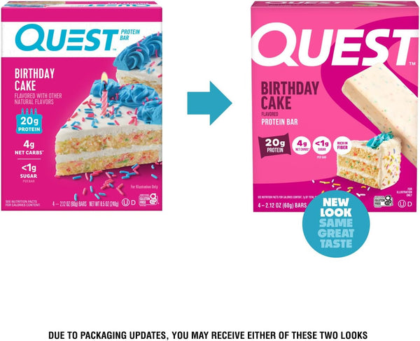 Quest Nutrition Birthday Cake Protein Bars, 20g Protein, 4g net Carbs, Gluten Free, Keto Friendly, 4 Count