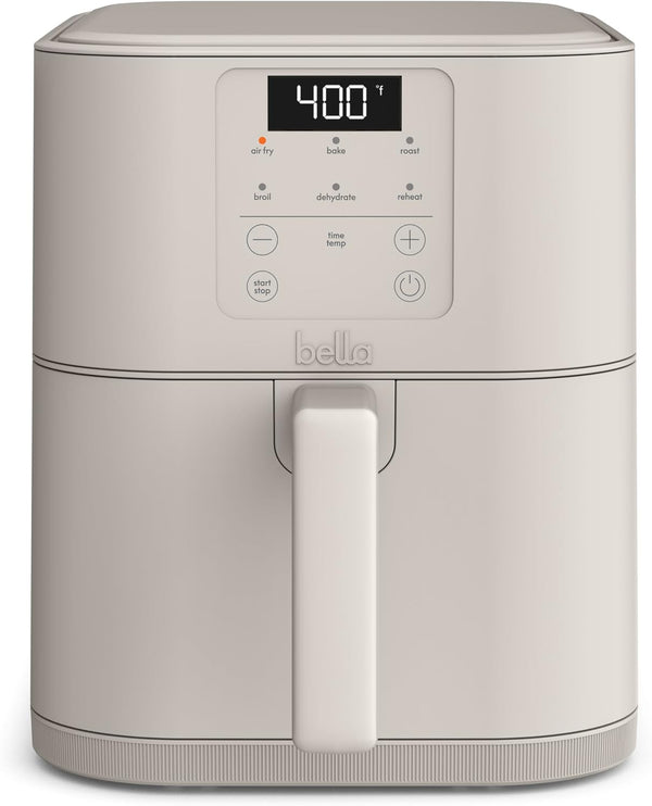 bella 4Qt Slim Air Fryer, Fits-anywhere™ Kitchenware, EverGood™ Ceramic Nonstick Coating, Adjustable Temperature, 6 Preset Cooking Options, 60 Min Auto Shutoff w Audible Tone, 3.3lb Capacity, Plum