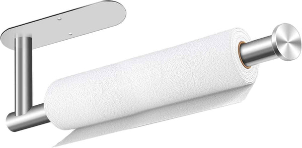 Paper Towel Holder, Self Adhesive or Drilling Paper Towel Holder Under Cabinet, Stainless Steel Black Paper Towel Holders Wall Mount for Kitchen, Bathroom, Sink, Pantry, Fridge