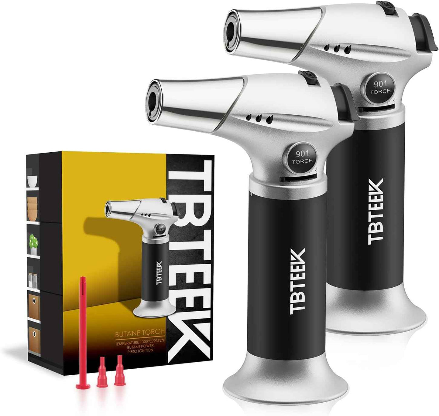 TBTEEK Butane Torch, Kitchen Torch Cooking Torch with Safety Lock & Adjustable Flame for Cooking, BBQ, Baking, Brulee, Creme, DIY Soldering(Butane Not Included)