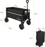ROSONG Collapsible Wagon Cart with Wheels Foldable - Folding Utility Heavy Duty Wagons Carts for Grocery Sports Garden Shopping Camping Wheelbarrows (Black, 120L)