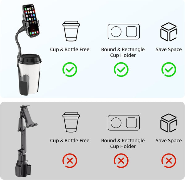 Adjustable Cup Phone Holder for Car with 360° Gooseneck Mount