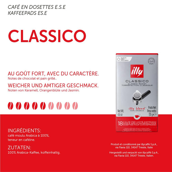 illy E.S.E. Coffee Pods - Single-Serve - Classico Medium Roast - 18 Count
