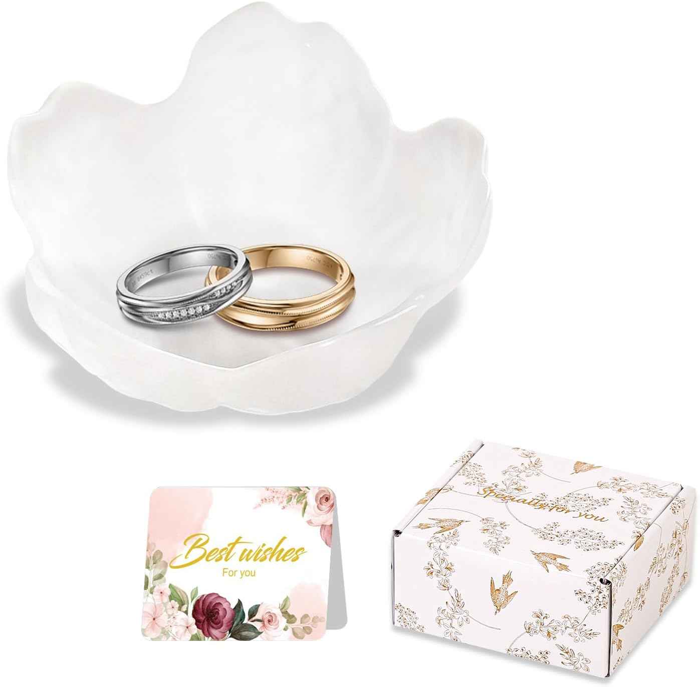 Purple Flower Jewelry Dish Glass Ring Holder Dish Jewelry Tray Cute Vanity Organizer Aesthetic Nightstand Bathroom Room Decor Trinket Dish Valentine's Friendship Christmas Birthday Gifts for Women