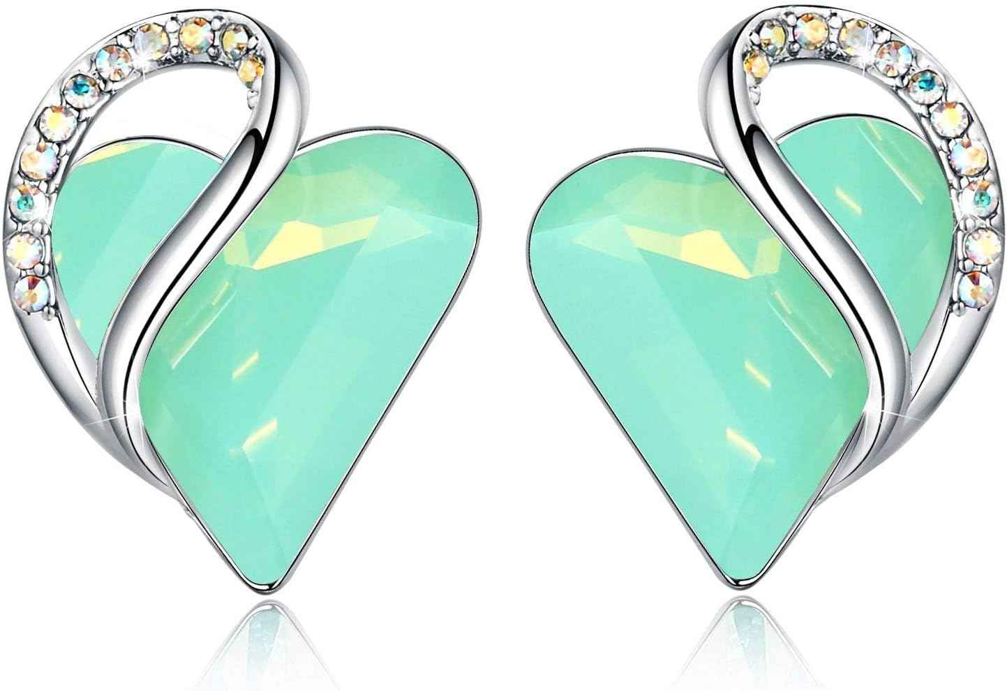 Leafael Infinity love Heart Birthstone Stud Earrings for Women, Valentine's Day Gifts for Mom, Wife, and Her, Silver Plated Birthday Jewelry