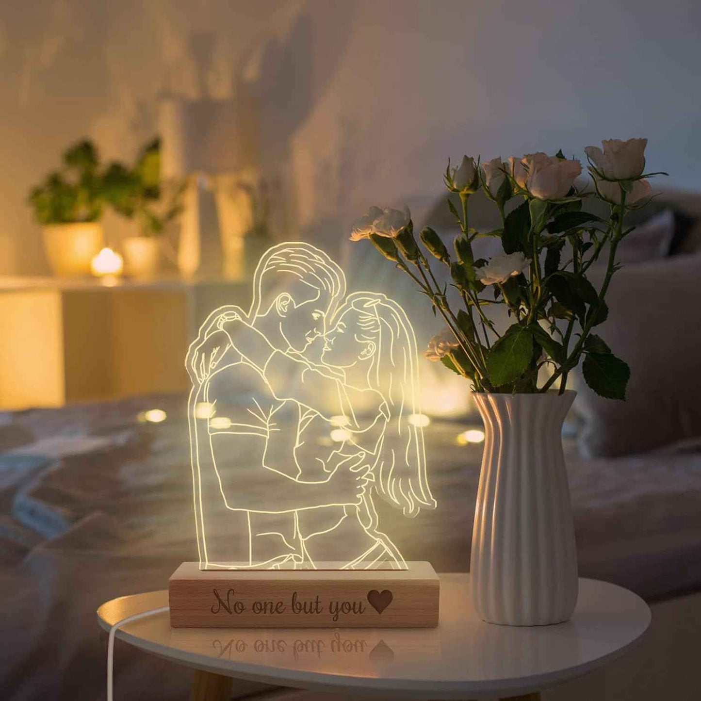 Personalized Night Light Custom 3D Photo Lamp with Picture Text Engraved, Customized Valentines Birthday Anniversary Lights Gift for Wife Husband Girlfriend Her Him