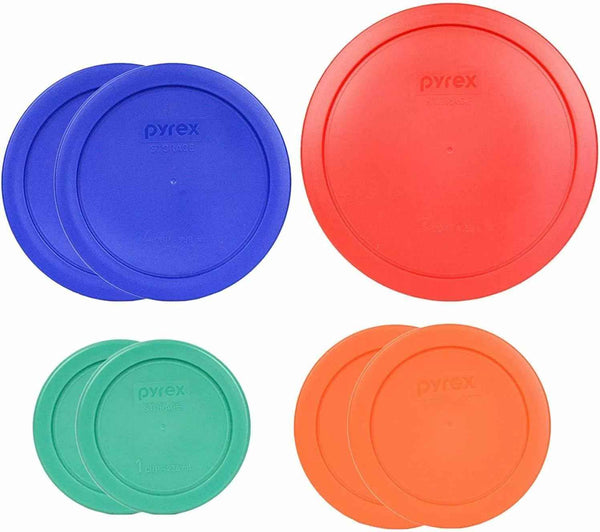 Pyrex food storage lids set (6) assorted colors, Made in USA