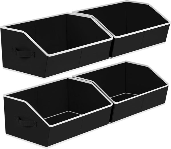 Large closet shelf organizer with fabric storage bins and handles
