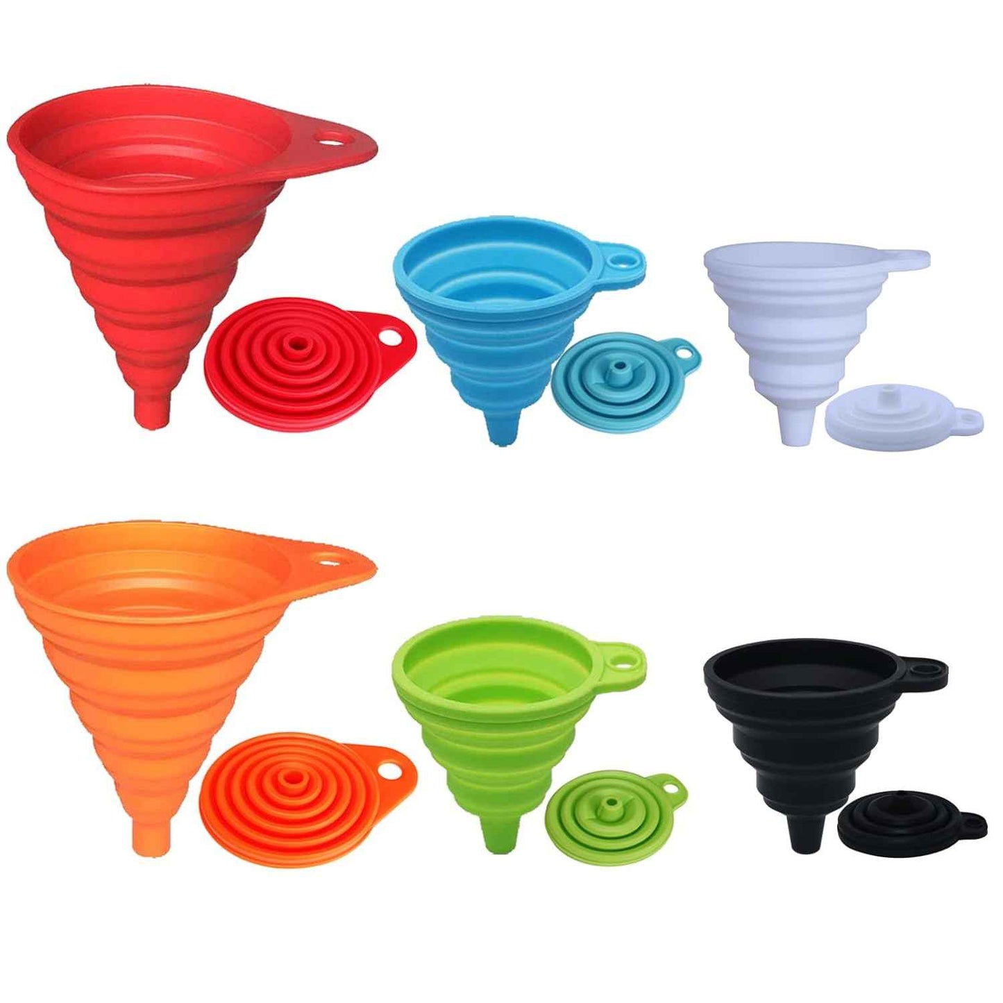 KongNai Kitchen Funnel Set 4 Pack, Small and Large, Kitchen Gadgets Accessories Foldable Silicone Collapsible Funnels for Filling Water Bottle Liquid Transfer Food Grade