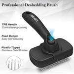 Self-Cleaning Shedding Brush for Medium to Long Haired Dogs, Cats, and Puppies, Skin Friendly Grooming Tool, Black