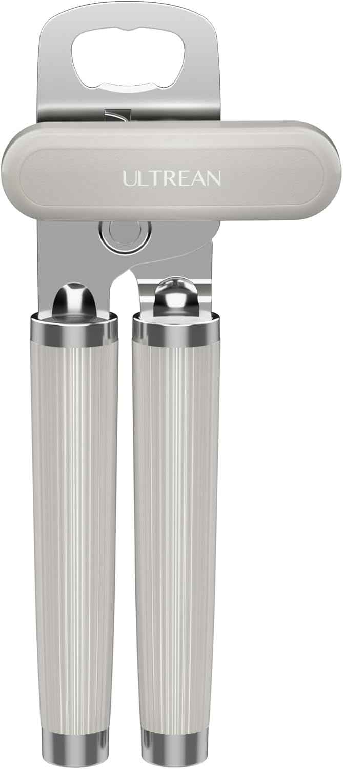 Ultrean Manual Can Opener Bottle Opener, Heavy Duty Stainless Steel Smooth Edge Manual Hand Held Can Opener With Soft Touch Handle, Rust Proof Oversized Handheld Easy Turn Knob (Black)