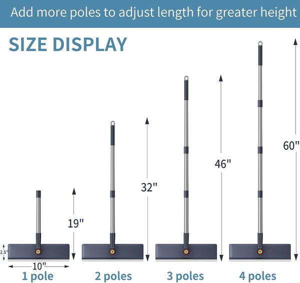 3 in 1 Window Squeegee with 60" Extension Pole for Home, Glass, Mirrors, and Screens with 3 Microfiber Cloths