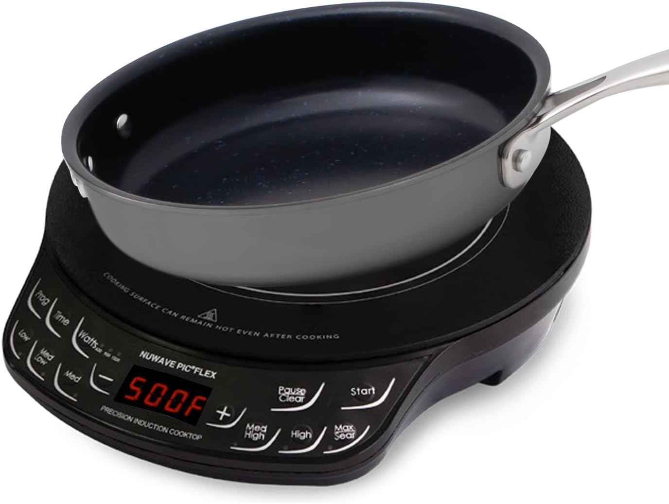 NUWAVE Flex Precision Induction Cooktop, 10.25” Shatter-Proof Ceramic Glass, 6.5” Heating Coil, 45 Temps, 3 Wattage Settings, 9” Duralon Ceramic Pan
