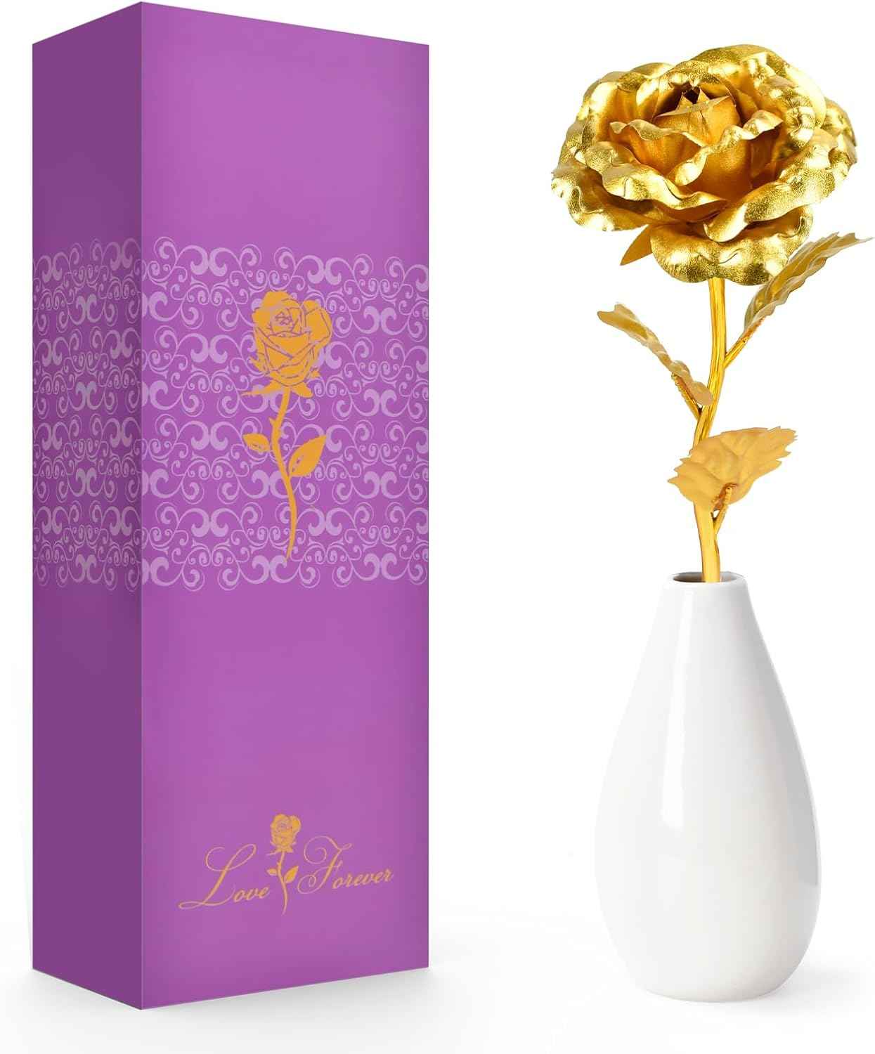 Tmacker Valentines Galentines Day Gifts for Her Mom Wife Girlfriend Artificial Rose Flowers with Vase Mothers Day Birthday Gifts for Women Grandma Sister Anniversary Thanksgiving Wedding Christmas