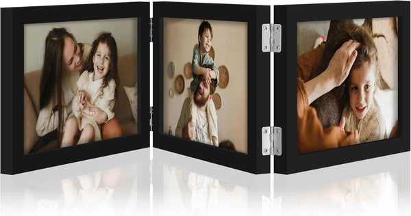 decorUhome Triple 4x6 Picture Frame Vertical, Engineered Wood Trifold Photo Frame with Plexiglass for Tabletop Display, 4x6, Black