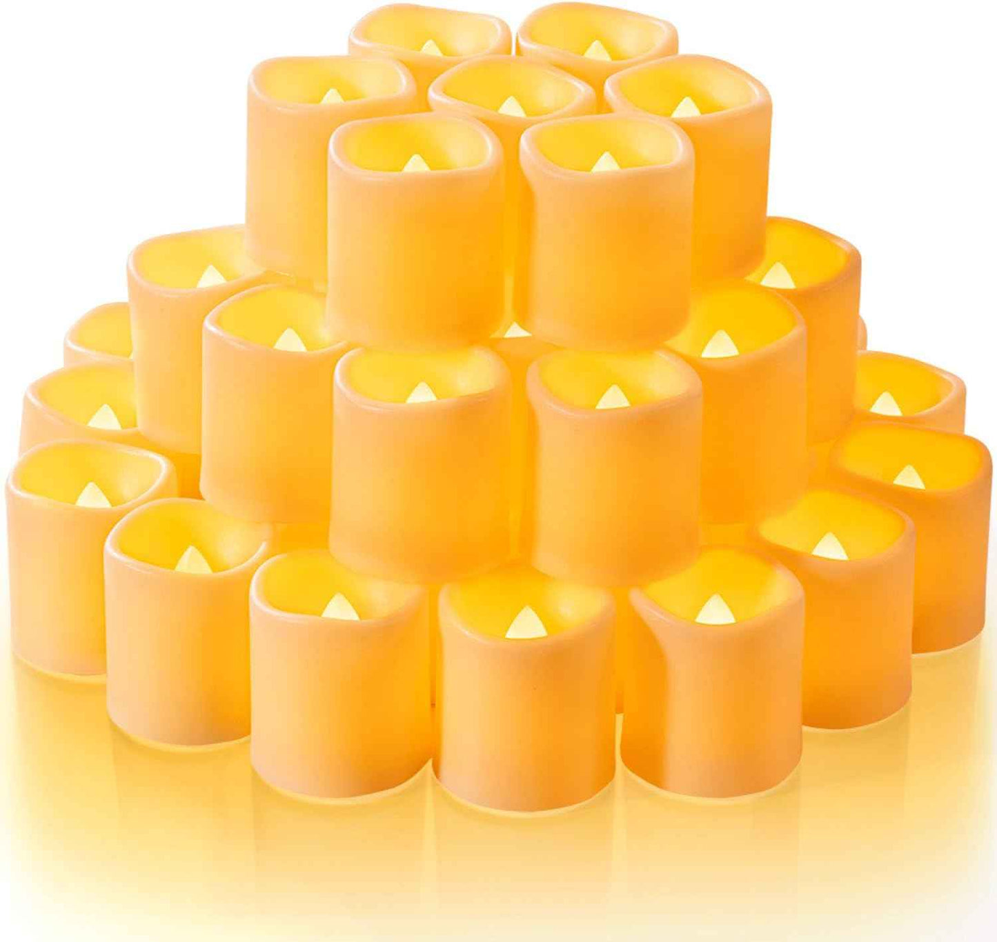 Homemory 24Pack Flickering Flameless Votive Candles,200+Hour Electric Fake Candles,Battery Operated LED Tealight for Wedding,Outdoor,Table,Halloween,Christmas Decor(Warm White,Battery Included)