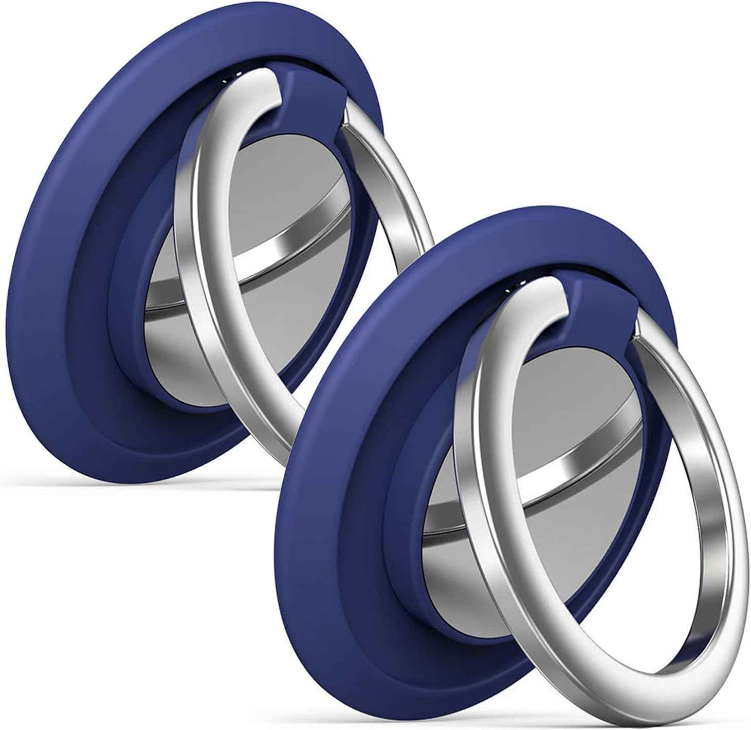 [2 Pack] Round Sparkling Cell Phone Ring Holder Stand,360 Degree Rotation and 180 Degree Adjustable Finger Ring Kickstand with Polished MetalPhone Grip (Deep Blue)