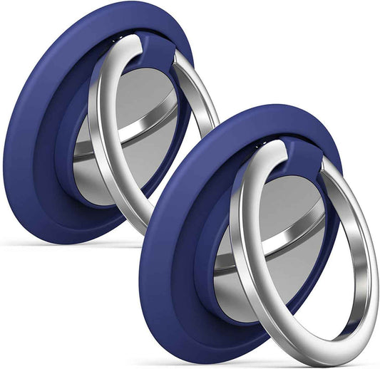 [2 Pack] Round Sparkling Cell Phone Ring Holder Stand,360 Degree Rotation and 180 Degree Adjustable Finger Ring Kickstand with Polished MetalPhone Grip (Deep Blue)
