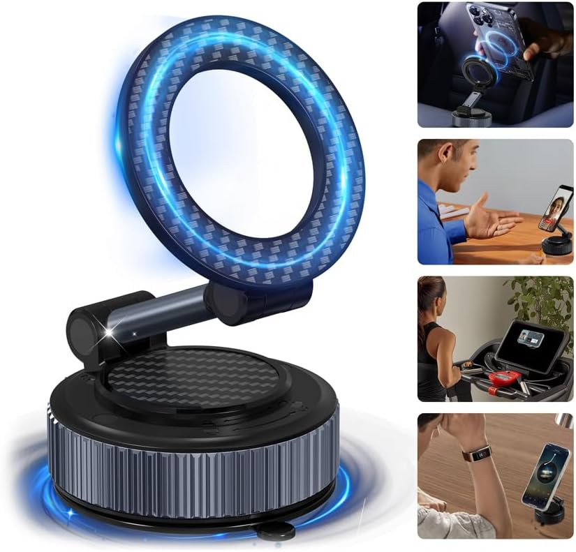 Magnetic Phone Charging Holder for Car - Upgraded 360° Vacuum Magnetic Phone Holder, Foldable Retractable Suction Cup Car Phone Mount for Magsafe for Your Car/Gym/Mirror Mount for iPhone & Android