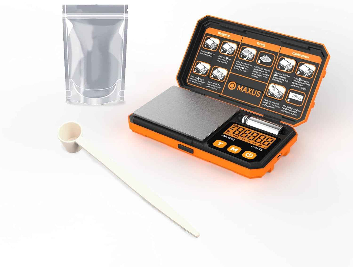 MAXUS Digital Pocket Gram Scale 500g x 0.01g High Precision with Tray, Weighs Small Food, Jewelry, Ounces, Grains, LCD Display, Tare Function