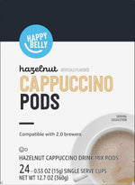 Happy Belly Light Roast Cappuccino Coffee Pods, Hazelnut Flavored, 24 Count