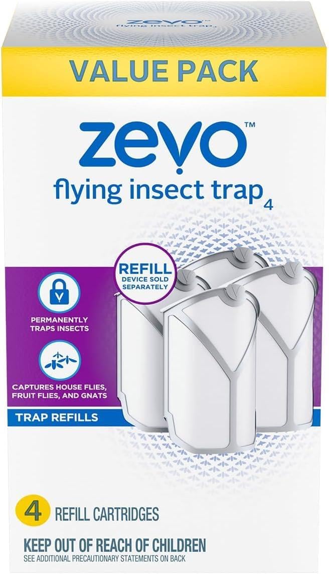 Zevo Flying Insect Trap & 3 Refill Cartridges - Plug in Fly Trap & Indoor Bug Catcher for Gnats, House & Fruit Flies - Blue & UV Light Technology, Mess-Free Alternative to Bug Zapper