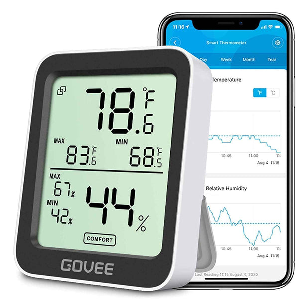 Govee H5075 digital hygrometer indoor thermometer with 164ft remote app control and notification alerts