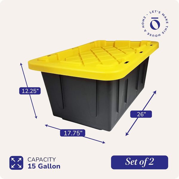 Heavy Duty Plastic Storage Bins with Lids, 15 Gallon, Black/Yellow