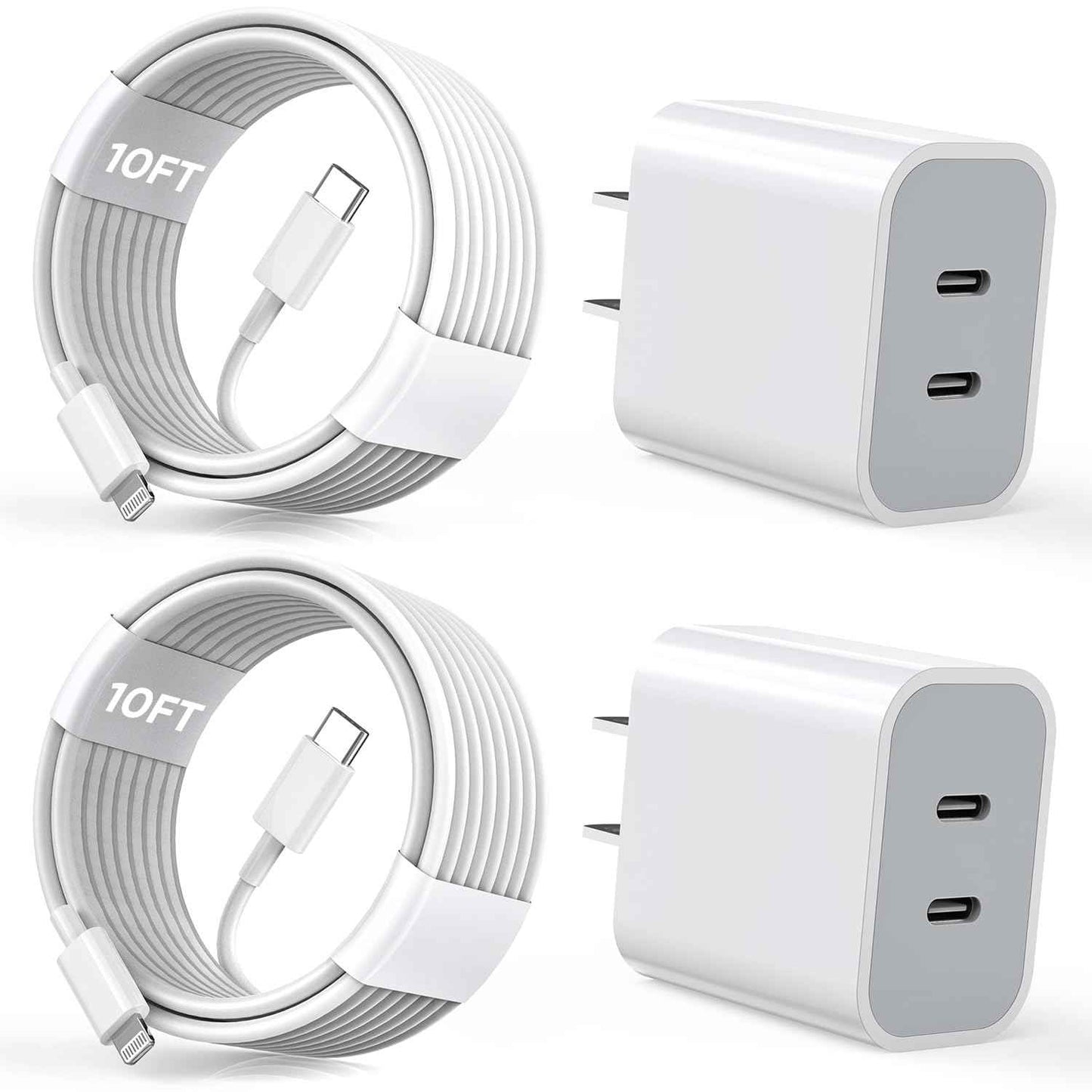 10FT iPhone Fast Charger,[Apple MFi Certified] 2Pack PD Dual Apple Fast Charger USBC Charge Block 10Foot Lightning Cable Cord Quick Charging for iPhone 14/Pro/Pro Max/Plus/13/12/11/XS/XR/X/SE2022/iPad