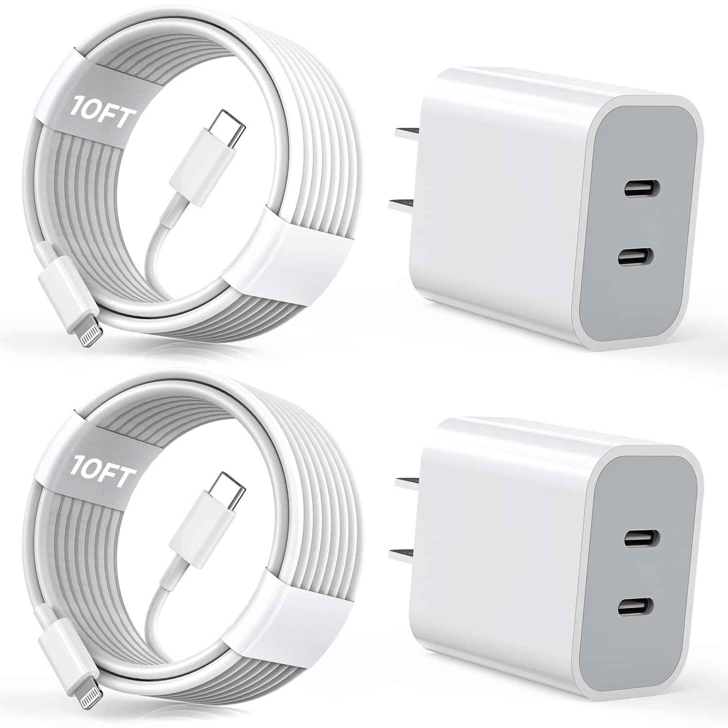 10FT iPhone Fast Charger,[Apple MFi Certified] 2Pack PD Dual Apple Fast Charger USBC Charge Block 10Foot Lightning Cable Cord Quick Charging for iPhone 14/Pro/Pro Max/Plus/13/12/11/XS/XR/X/SE2022/iPad