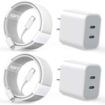 apple mfi certified 10ft iphone fast charger, 2-pack pd dual apple fast charger usbc charge block
