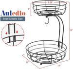 Auledio 2-Tier Countertop Fruit Vegetables Basket with Banana Hanger, Black, 64 oz