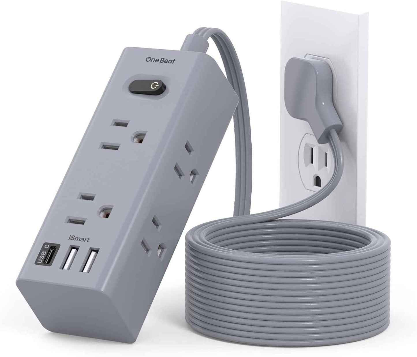 One Beat 10Ft Extension Cord with Multiple Outlets,Flat Plug Power Strip Surge Protector with 10 Ft Long Cord,6 Outlet 4 USB Ports (2USB C),Multi Outlet Wall Plug for Travel,College,Dorm Essentials