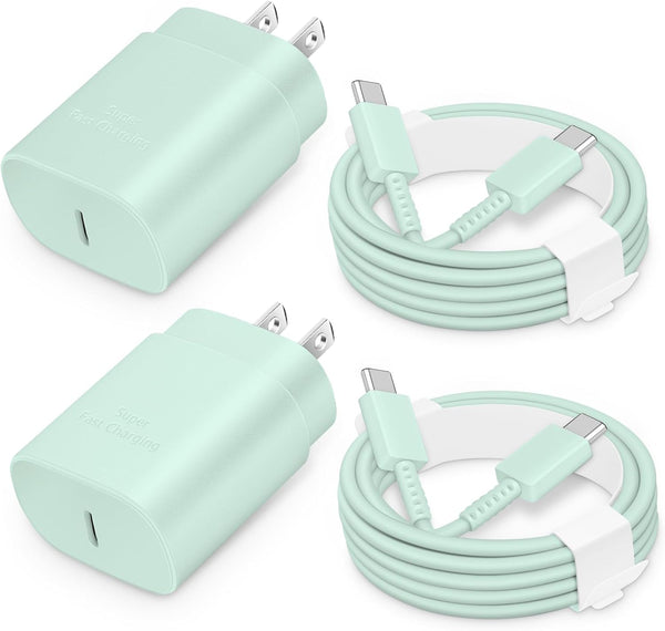25W USB-C Fast Charger Block with C-to-C Cable for Galaxy S24/S23/S22, Pixel 8/7, iPhone 17/16/15