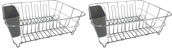 Compact dish drying rack with utensil holder for kitchen sink