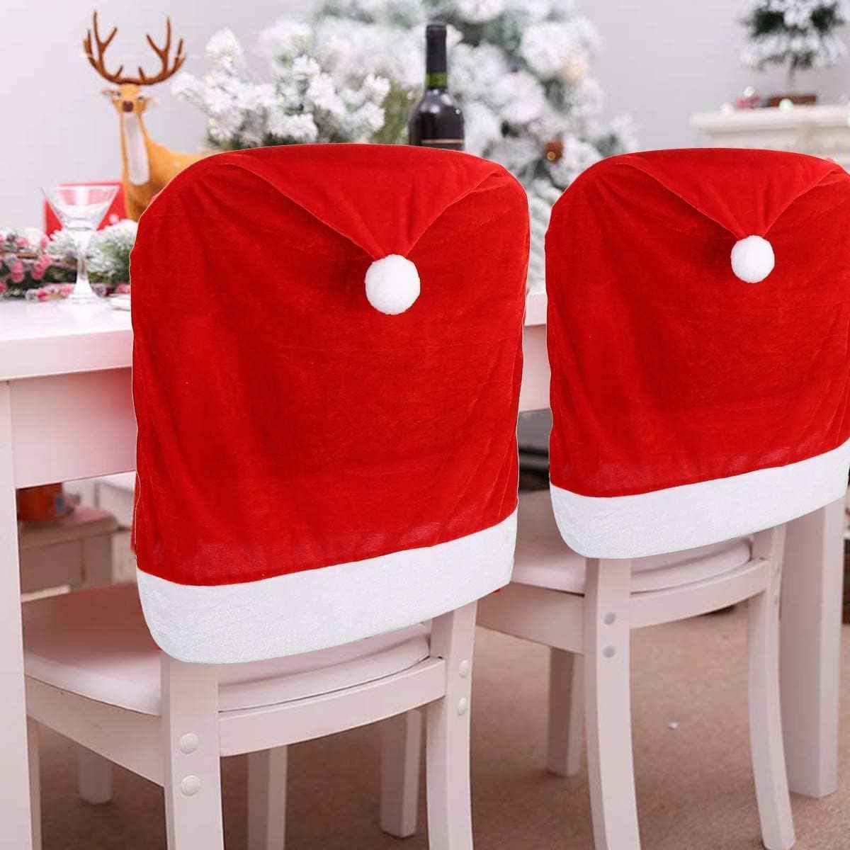 CCINEE 4pc Red Hat Dining Chair Slipcovers,Christmas Chair Back Covers Kitchen Chair Covers for Christmas Holiday Festival Decoration