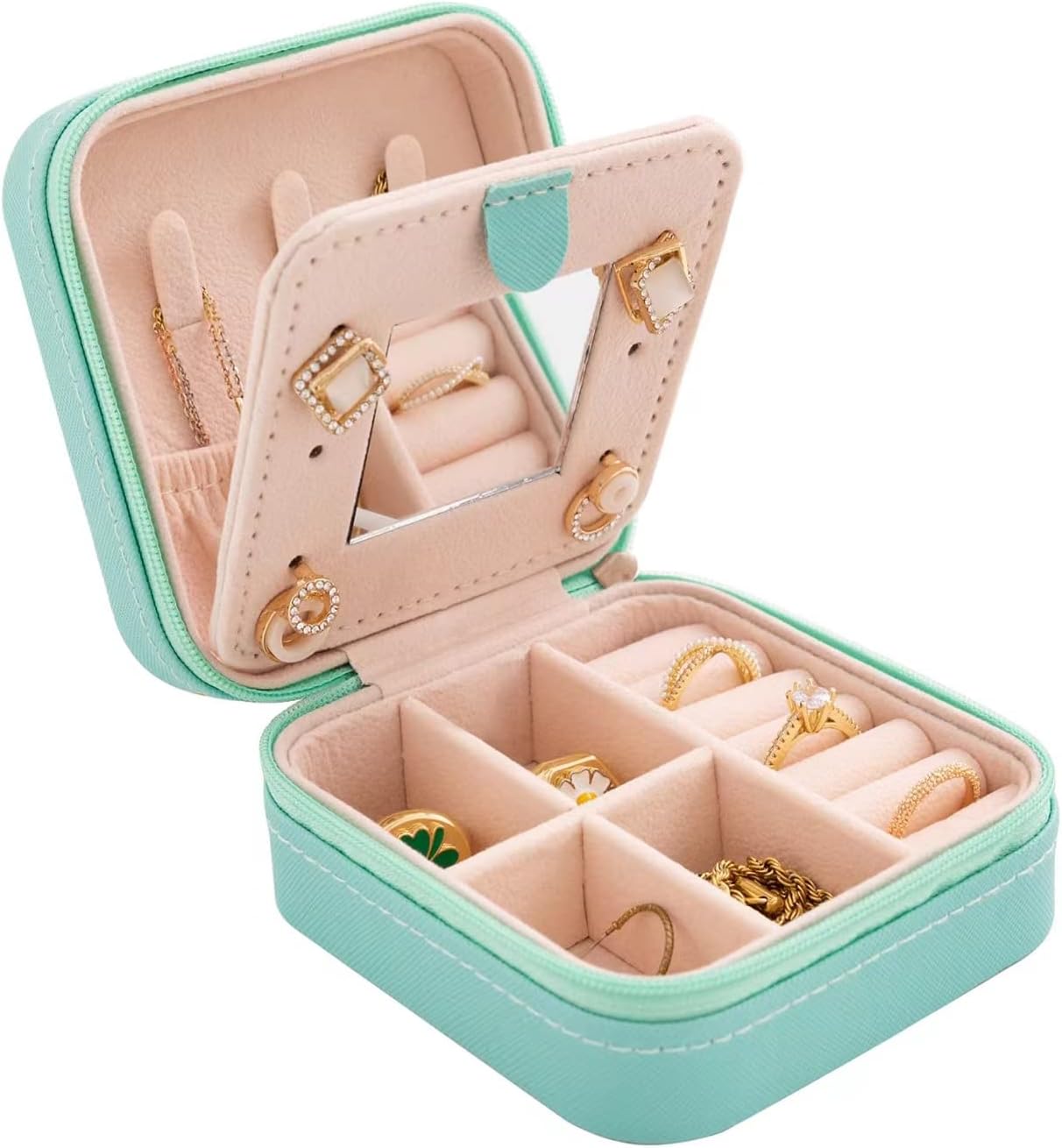 KElofoN Travel jewelry case Travel jewelry box Travel Jewelry Organizer Small box Gift for Girls Women with Mirror(Pink)