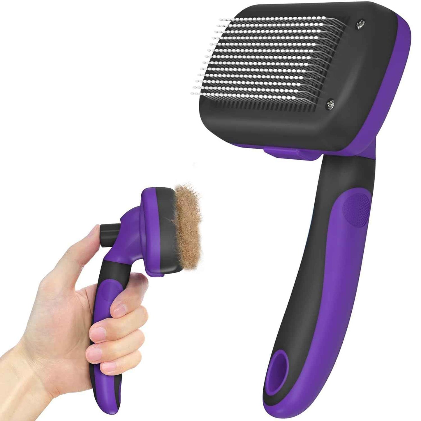 Self Cleaning Shedding Brush - Skin Friendly Grooming Tool for Dogs, Cats, and Puppies, Deshedding and Hair Removal for Long and Short Haired Pets, Black
