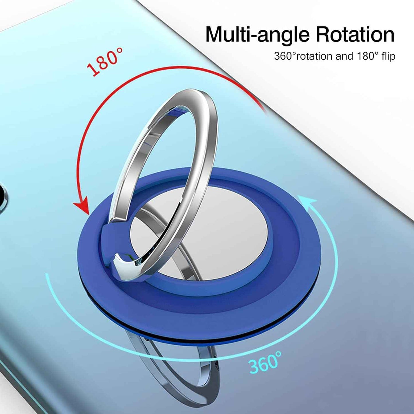 [2 Pack] Round Sparkling Cell Phone Ring Holder Stand,360 Degree Rotation and 180 Degree Adjustable Finger Ring Kickstand with Polished MetalPhone Grip (Deep Blue)