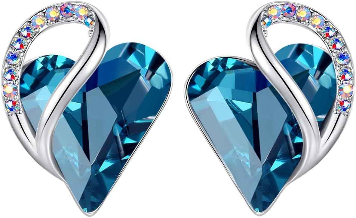 Leafael Infinity love Heart Birthstone Stud Earrings for Women, Valentine's Day Gifts for Mom, Wife, and Her, Silver Plated Birthday Jewelry