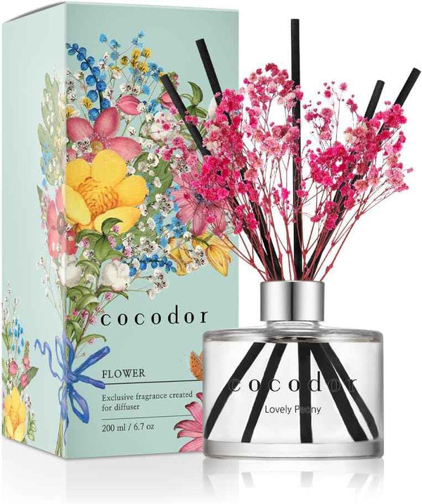COCODOR Reed Diffuser Set with Preserved Baby's Breath with Sticks/April Breeze / 6.7oz / Scent Fragrance Oil Diffuser for Bedroom Bathroom Home Décor