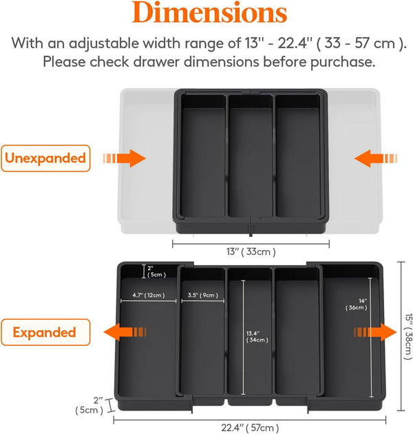 Lifewit Utensil Organizer for Kitchen Drawers with Adjustable Cutlery Holder